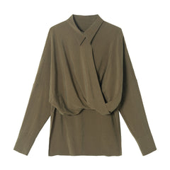 hipster dress to impress Autumn New Commuter Imitation Copper Ammonia Cross Slim Slimming Top Shirt