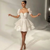 homecoming dresses New White Sequined Lace Mori Short Bridal Wedding Dress Birthday Party Annual Meeting Performance Dress