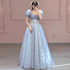 prom dresses Blue off-Shoulder Evening Dress 2025 Spring New High-End Clothing Adult Ceremony Birthday Graduation Season Performance Clothing