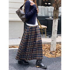 90s fashion Retro Preppy Style Plaid Small Plaid Skirt Women's Early Autumn Slimming Mid-Length Pleated Skirt
