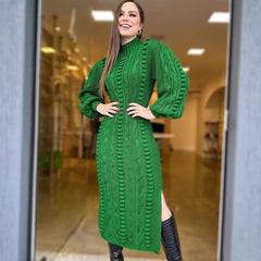 long sweater dress outfit Women's Long Sweater Women's Autumn and Winter 2025 Loose Twist Knitted Hollow Dress Women