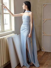 outfit Blue Evening Dress for Women 2025 New French Tube Top Engagement Dress Dinner Bridal Morning Gown