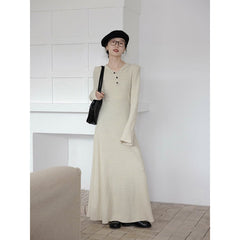 outfit inspo Striped Knitted Dress Women's Spring and Autumn 2025 New Design Tight Waist Slimming A- line Dress Casual Bottoming Dress