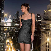 homecoming dresses Knitted Backless Sling Dress 2025 Summer Women's Fashion Sexy Short Hip Skirt