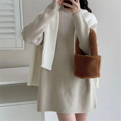 long sweater dress outfit Plus Size Lazy Style Autumn and Winter Half Turtleneck Sweater Simple Mid-Length Women's Sweater Base