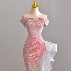 aquatic dress to impress Host Fishtail Evening Dress Birthday Party Sexy off-Shoulder Annual Meeting Bridal Toast Dress Pink Factory Direct Sales