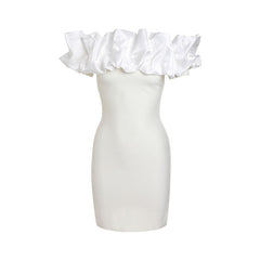 homecoming dresses White Short Sleeve off-Neck Bandage Dress Bubble Sleeve Sexy Star Dress Elegant Lady Tight Sheath