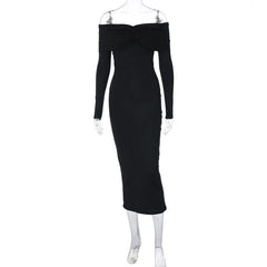 long sweater dress outfit Sexy Women's New off-Neck Banquet Evening Dress Autumn and Winter Style Sexy Slim Dress