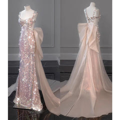 aquatic dress to impress Shining Pink Bridal Wedding Toast Dress New Banquet Performance Host Fishtail Wedding Dress Evening Dress