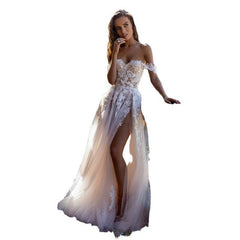 crystal fascination dress to impress off-Shoulder Transparent Light Wedding Dress Mori 2025 New Spring Bridal Simple Lace A- Collar Travel Racket Small Tail Show