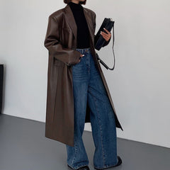 black sweater dress outfit Black Mid-Length Leather Coat for Women 2025 Spring and Autumn Fashion New Loose over-the-Knee PU Leather Suit Coat Trendy