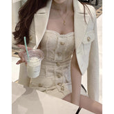 discover style ideas Autumn and Winter Heavy Industry Woven Frayed Gold Buckle Dress Short Coat for Women New