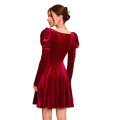 leapord halloween outfit 2025 International Station Women's French Style Wine Red Dress Autumn and Winter High Waist Velvet Midi Dress