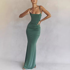 prom dresses 2025 Summer Dress Fishbone Pleated Backless Suspender Fishtail Dress Dress Women