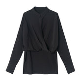 hipster dress to impress Autumn New Commuter Imitation Copper Ammonia Cross Slim Slimming Top Shirt