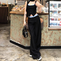 buisnesscore outfit women Hot Girl Suit Women's Summer New Contrast Color Design Fashion Backless Pure Desire Butterfly Strap Skirt Two-Piece Suit Fashion