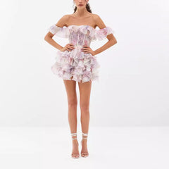 homecoming dresses Sexy Women's New Sexy off-Shoulder Lace Tube Top Slim Multi-Layer Princess Dress