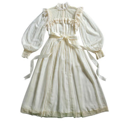cybergoth dress to impress Chiffon Dress Butterfly Bone Creamy-white Vintage Yarn Lace Stand Collar Fairy Heavy Industry Big Swing Style Princess