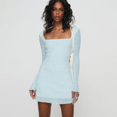 drag dress to impress Autumn 2025 New Short Skirt Fashionable Elegant Slim Fit Texture Fabric Square Collar Dress Women