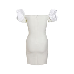 homecoming dresses White Short Sleeve off-Neck Bandage Dress Bubble Sleeve Sexy Star Dress Elegant Lady Tight Sheath
