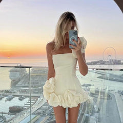 homecoming dresses Summer New Women's Dress Ruffled Flower Bud Waist-Tight Dress One-Shoulder Tube Top Hip Skirt