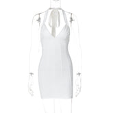 2000s fashion Autumn New Women's Sexy Deep V Slim Backless Halter Sheath Short Ins Style Dress Women