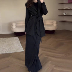 buisnesscore outfit women 2024 Autumn New Solid Color Lace-up Waist-Tight Suit Skirt Temperament Commuter Suit