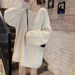 long sweater dress outfit Soft Glutinous Lazy Style Sweater Pullover Autumn 2025 Solid Color round Neck Retro Hong Kong Style Sweater Women's Coat