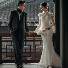 detective vs suspect dress to impress Light Wedding Dress French Travel Photography Simple White Slimming Lace Fishtail Small Tail Retro 2025 New Welcome Dress