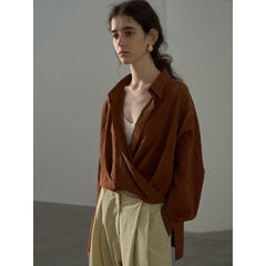 hipster dress to impress Autumn New Commuter Imitation Copper Ammonia Cross Slim Slimming Top Shirt