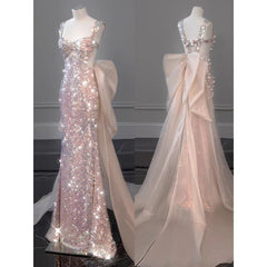 aquatic dress to impress Shining Pink Bridal Wedding Toast Dress New Banquet Performance Host Fishtail Wedding Dress Evening Dress