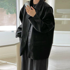 hipster dress to impress Autumn 2025 New Simple Casual Retro Lazy Versatile Profile Tooling Leather Coat for Women