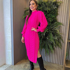 long sweater dress outfit Women's Long Sweater Women's Autumn and Winter 2025 Loose Twist Knitted Hollow Dress Women