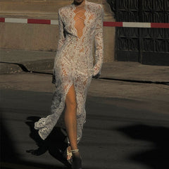 detective vs suspect dress to impress 2025 Early Autumn New Sexy Hot Girl Lace Stitching Fashion Street Slit Long Sleeve Dress