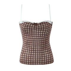 black sweater dress outfit Hot Girl Suit Women's 2025 Autumn Vintage Plaid Lace Stitching Small Camisole + Low Waist Sheath Skirt