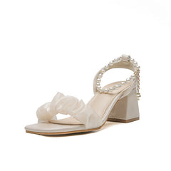 Women's Chunky Summer Matching Skirt Fashion Pearl Heels