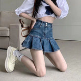 2000s fashion Denim Fishtail Skirt Women's Fashionable New Small High Waist A- line Slimming Versatile 2024 Short Culottes