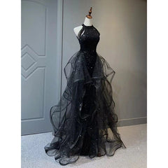 dress Black Evening Dress for Women 2025 New Light Luxury Niche High-End High-End Sense Trailing Birthday Party Host Adult Ceremony