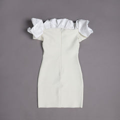homecoming dresses White Short Sleeve off-Neck Bandage Dress Bubble Sleeve Sexy Star Dress Elegant Lady Tight Sheath