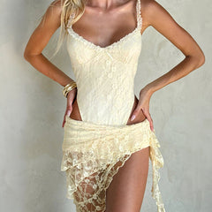 Low-Cut V-Neck Tight Bodysuit Hip Skirt Suit