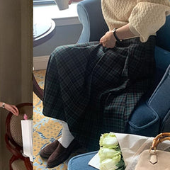 90s fashion Internet Celebrity Homemade Retro Plaid Pleated Skirt Women's Spring and Autumn New Preppy Style High Waist Slimming A- line Skirt