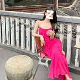 dress to impress codes Plus Size French Style Seaside Holiday Suspender Skirt Dress Women's Romantic Irregular Ruffled Dress