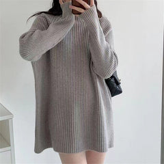 long sweater dress outfit Plus Size Lazy Style Autumn and Winter Half Turtleneck Sweater Simple Mid-Length Women's Sweater Base