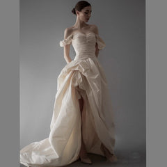 detective vs suspect dress to impress 2025 New off-Shoulder Outdoor Yarn Taffeta Short Sleeve Niche Light Luxury High-End Bride Wedding Outdoor Travel Summer