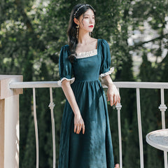 misunderstood outfit Hepburn Retro Color Matching Dress Summer New Niche Short Sleeve Temperament Dress