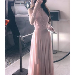 outfit It's a Fairy Dress, Low Saturation Pink 4 M Mesh Dress Slimming Temperament Ribbon Dress for Women Summer 2025