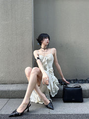 discover style ideas French Ruffled Irregular Sling Dress Summer Seaside Vacation Long