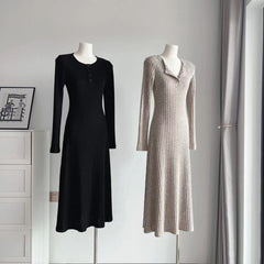 outfit inspo Snowflake Cotton Pit Strip Autumn and Winter New Waist Slimming Bottoming Skirt French Knitted A- line Dress for Women Dress