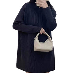 long sweater dress outfit Plus Size Lazy Style Autumn and Winter Half Turtleneck Sweater Simple Mid-Length Women's Sweater Base