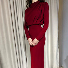 church outfit 2025 Women's Clothing New Autumn Fashion Elegant Waist-Tight Western Style Slimming Solid Color Long Sleeve Dress Women